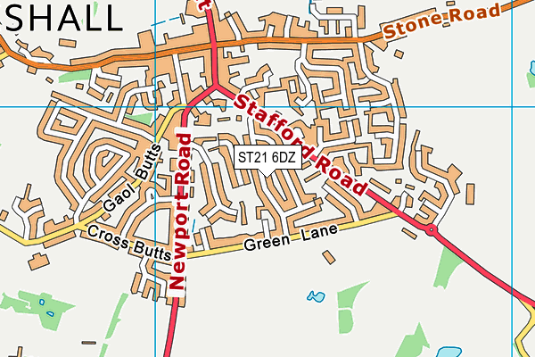 ST21 6DZ map - OS VectorMap District (Ordnance Survey)