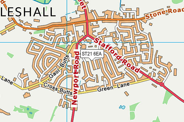 ST21 6EA map - OS VectorMap District (Ordnance Survey)