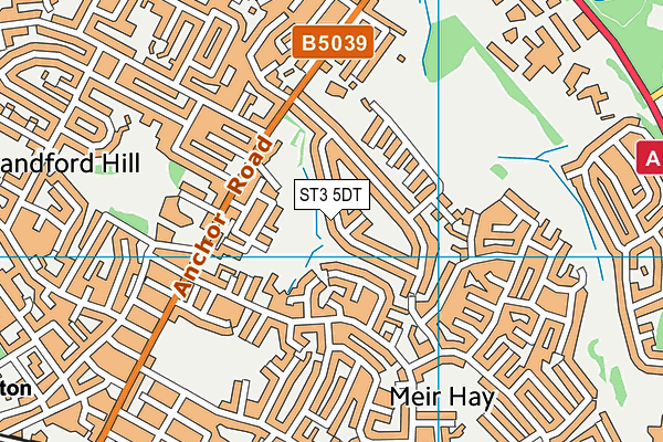 ST3 5DT map - OS VectorMap District (Ordnance Survey)