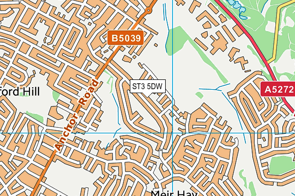 ST3 5DW map - OS VectorMap District (Ordnance Survey)