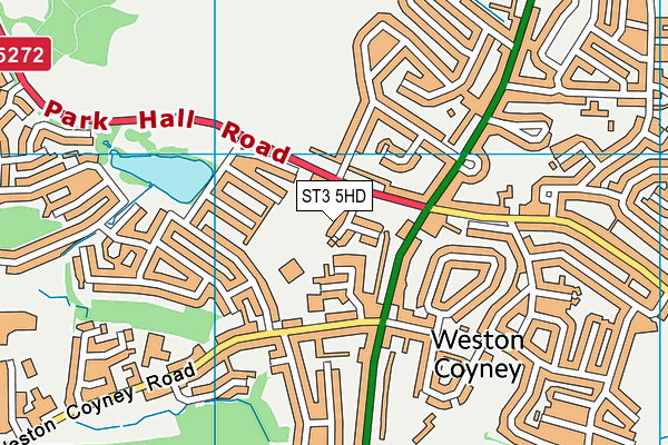 ST3 5HD map - OS VectorMap District (Ordnance Survey)