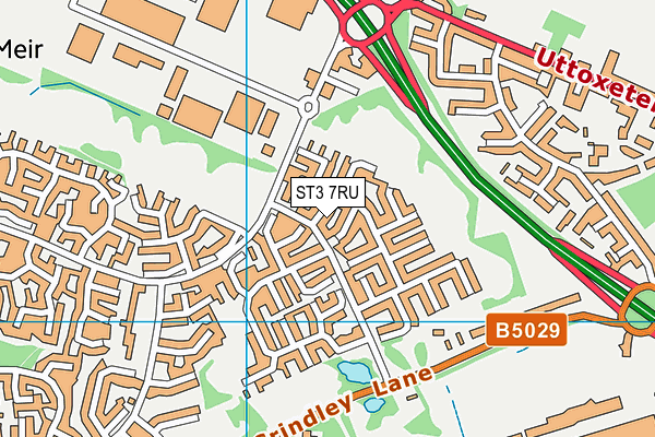 ST3 7RU map - OS VectorMap District (Ordnance Survey)