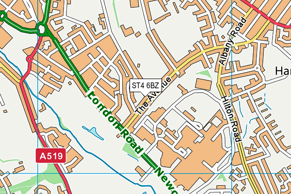 ST4 6BZ map - OS VectorMap District (Ordnance Survey)