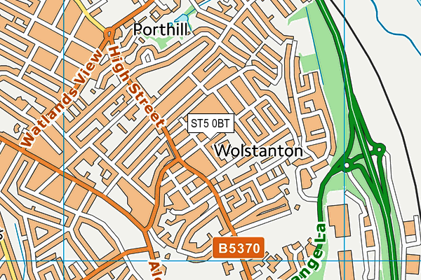 ST5 0BT map - OS VectorMap District (Ordnance Survey)
