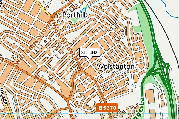 ST5 0BX map - OS VectorMap District (Ordnance Survey)