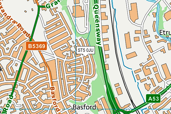 ST5 0JU map - OS VectorMap District (Ordnance Survey)
