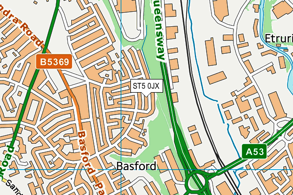 ST5 0JX map - OS VectorMap District (Ordnance Survey)