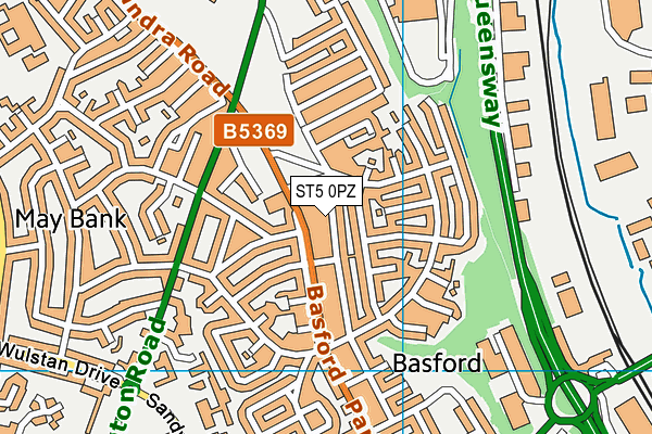 ST5 0PZ map - OS VectorMap District (Ordnance Survey)