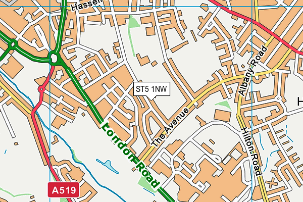 ST5 1NW map - OS VectorMap District (Ordnance Survey)