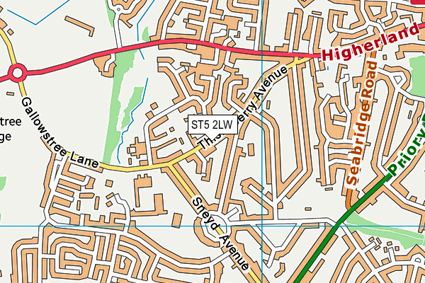 ST5 2LW map - OS VectorMap District (Ordnance Survey)