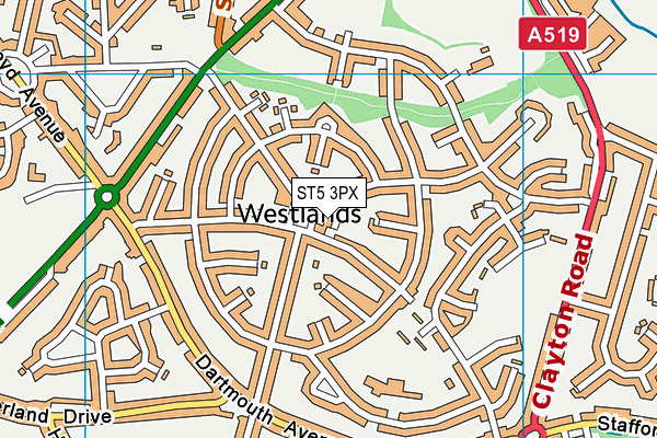 ST5 3PX map - OS VectorMap District (Ordnance Survey)