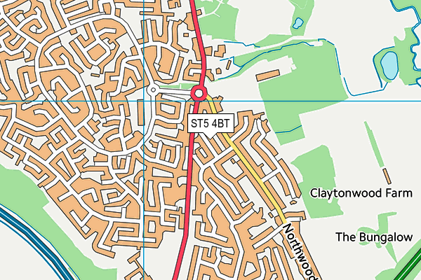 ST5 4BT map - OS VectorMap District (Ordnance Survey)