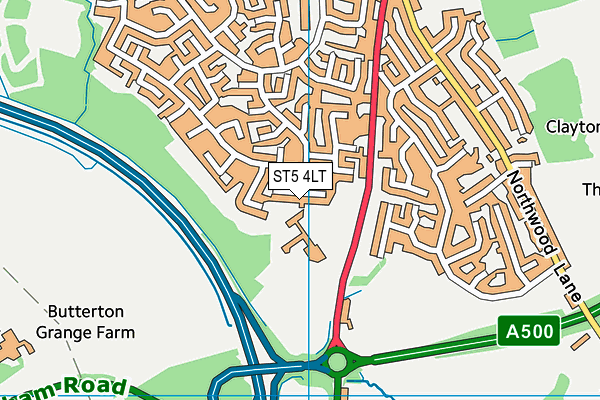 ST5 4LT map - OS VectorMap District (Ordnance Survey)