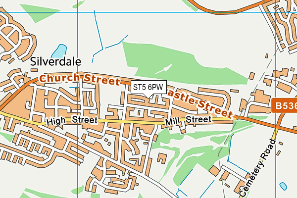 ST5 6PW map - OS VectorMap District (Ordnance Survey)