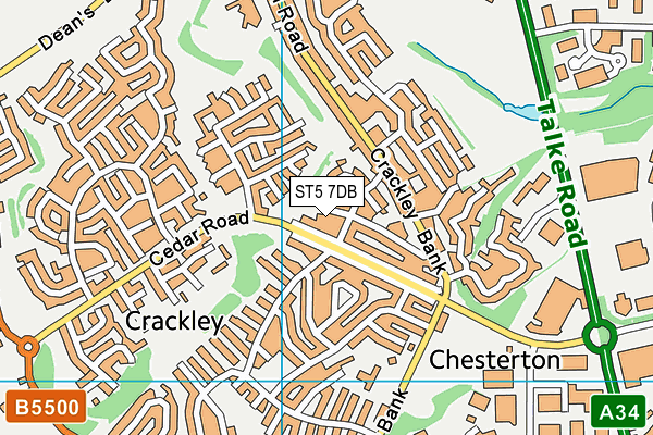 ST5 7DB map - OS VectorMap District (Ordnance Survey)