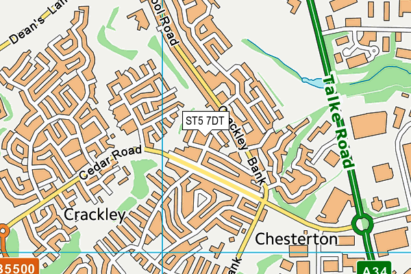 ST5 7DT map - OS VectorMap District (Ordnance Survey)