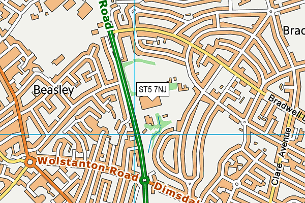 ST5 7NJ map - OS VectorMap District (Ordnance Survey)