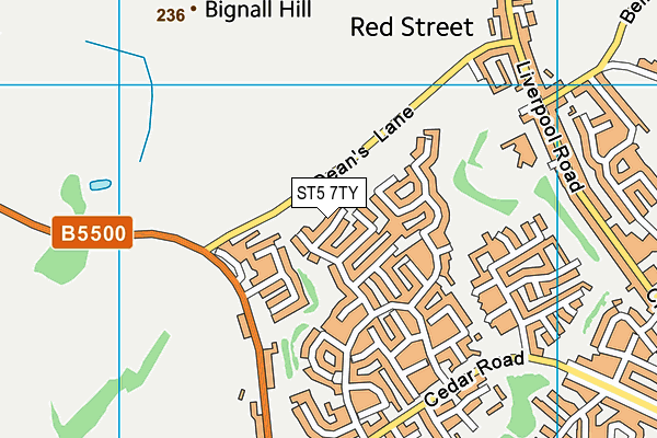 ST5 7TY map - OS VectorMap District (Ordnance Survey)