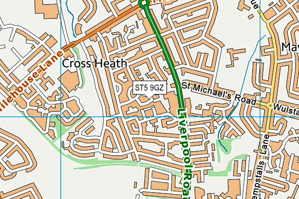 ST5 9GZ map - OS VectorMap District (Ordnance Survey)