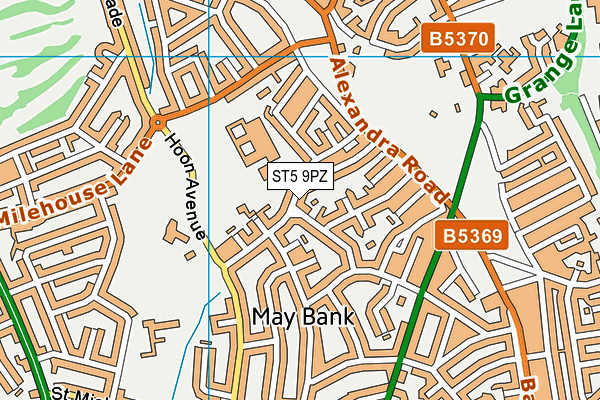 ST5 9PZ map - OS VectorMap District (Ordnance Survey)