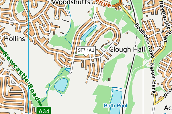 ST7 1AU map - OS VectorMap District (Ordnance Survey)