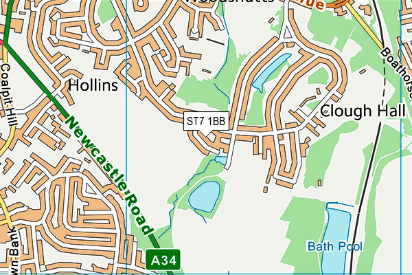 ST7 1BB map - OS VectorMap District (Ordnance Survey)