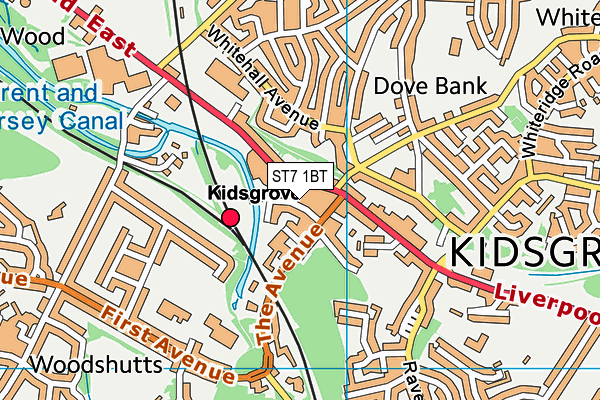 ST7 1BT map - OS VectorMap District (Ordnance Survey)