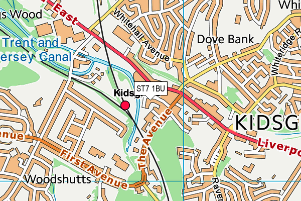 ST7 1BU map - OS VectorMap District (Ordnance Survey)