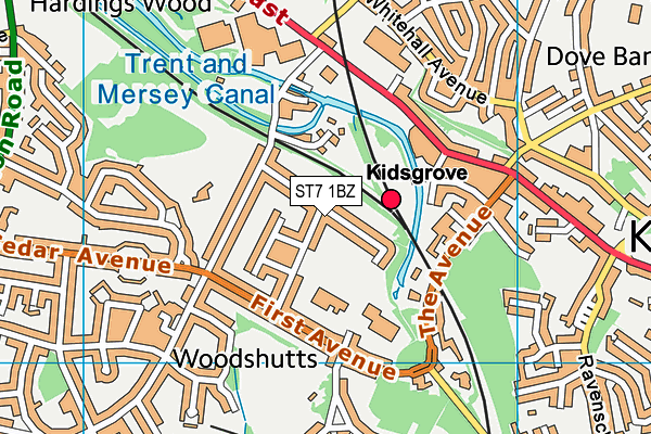 ST7 1BZ map - OS VectorMap District (Ordnance Survey)