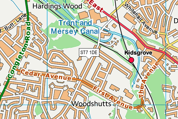 ST7 1DE map - OS VectorMap District (Ordnance Survey)