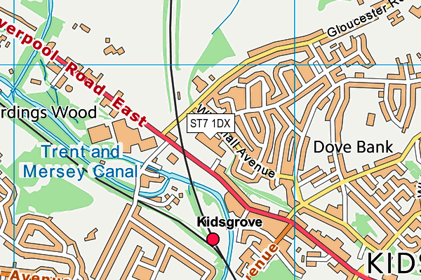 ST7 1DX map - OS VectorMap District (Ordnance Survey)