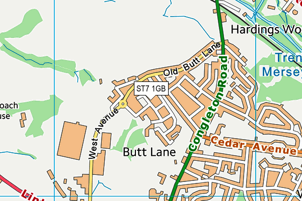 ST7 1GB map - OS VectorMap District (Ordnance Survey)