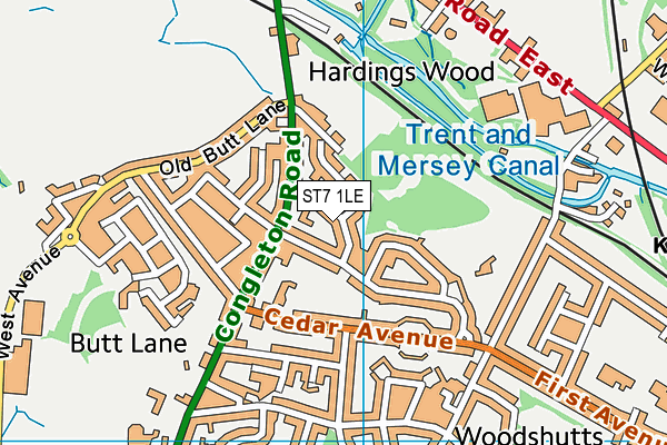 ST7 1LE map - OS VectorMap District (Ordnance Survey)