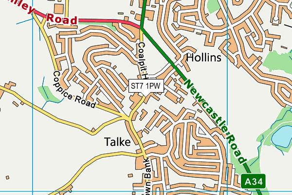 ST7 1PW map - OS VectorMap District (Ordnance Survey)