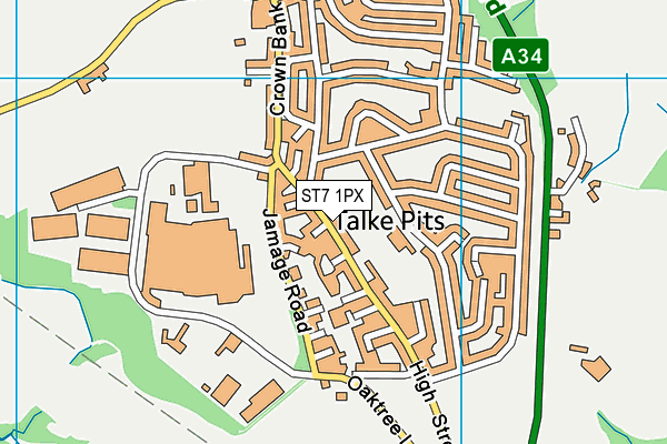 ST7 1PX map - OS VectorMap District (Ordnance Survey)