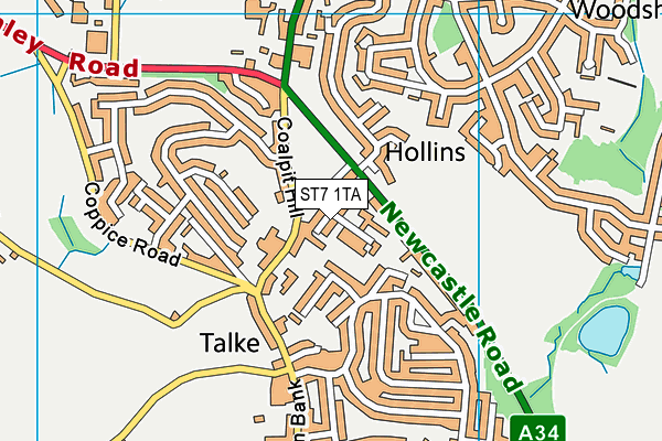 ST7 1TA map - OS VectorMap District (Ordnance Survey)