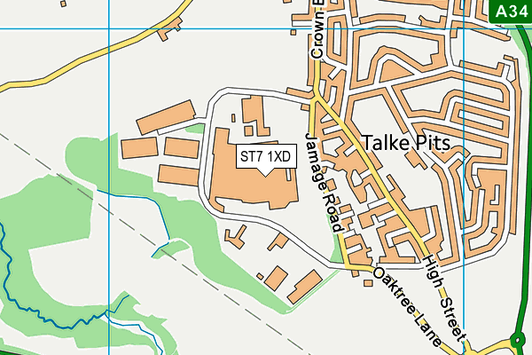 ST7 1XD map - OS VectorMap District (Ordnance Survey)