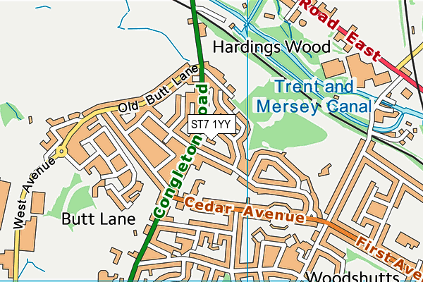 ST7 1YY map - OS VectorMap District (Ordnance Survey)