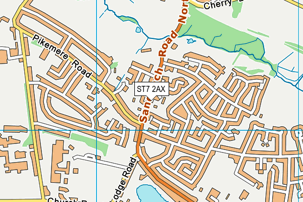 ST7 2AX map - OS VectorMap District (Ordnance Survey)