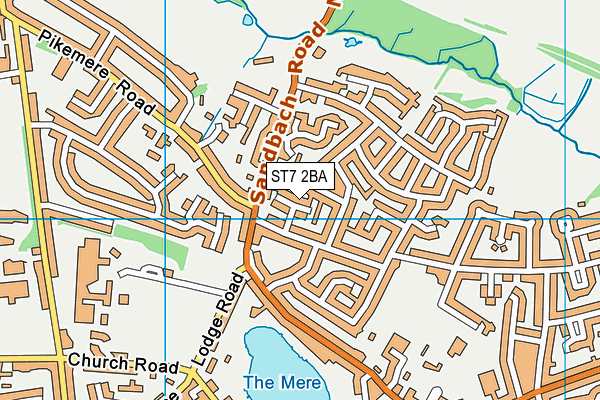 ST7 2BA map - OS VectorMap District (Ordnance Survey)