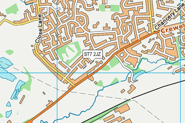 ST7 2JZ map - OS VectorMap District (Ordnance Survey)