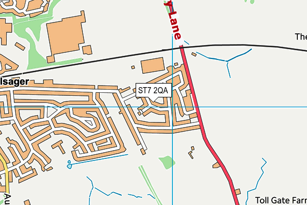 ST7 2QA map - OS VectorMap District (Ordnance Survey)