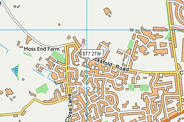 ST7 2TW map - OS VectorMap District (Ordnance Survey)