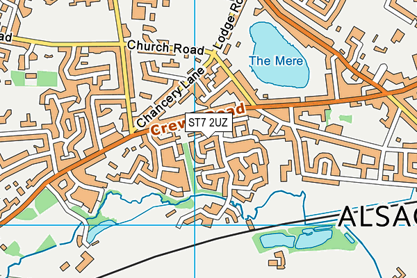 ST7 2UZ map - OS VectorMap District (Ordnance Survey)