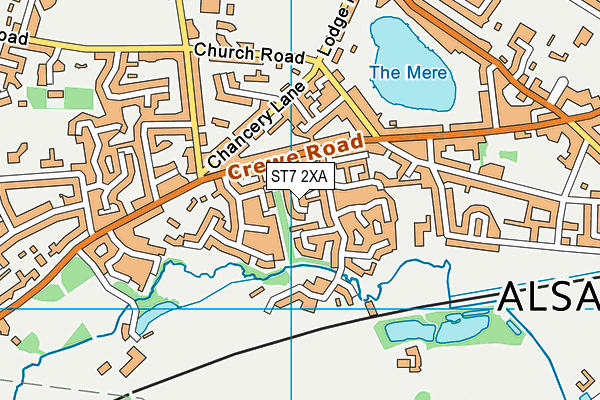 ST7 2XA map - OS VectorMap District (Ordnance Survey)