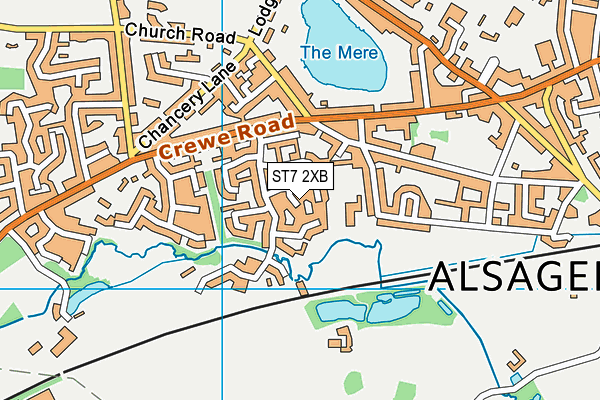 ST7 2XB map - OS VectorMap District (Ordnance Survey)