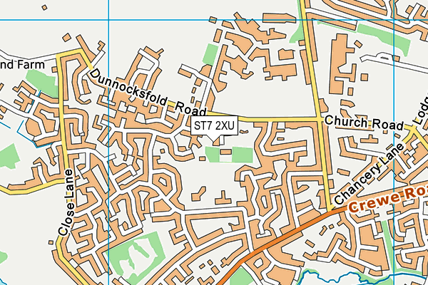 ST7 2XU map - OS VectorMap District (Ordnance Survey)