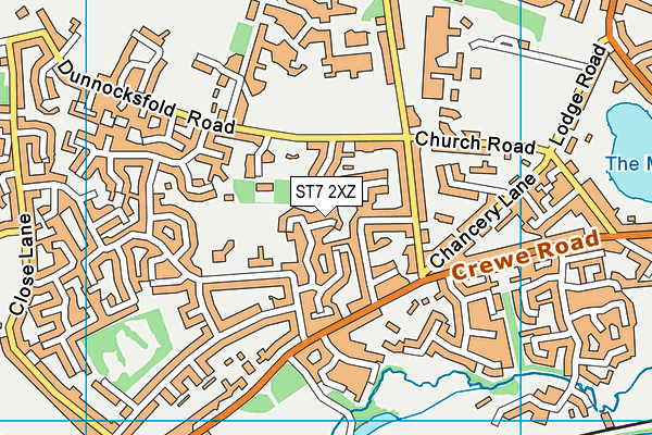 ST7 2XZ map - OS VectorMap District (Ordnance Survey)