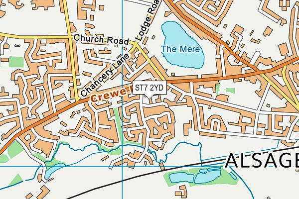 ST7 2YD map - OS VectorMap District (Ordnance Survey)