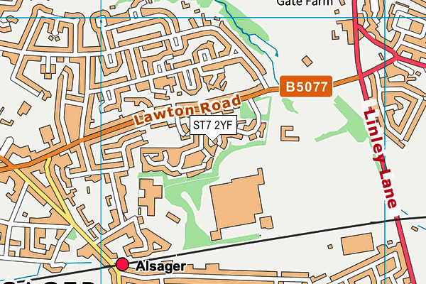 ST7 2YF map - OS VectorMap District (Ordnance Survey)